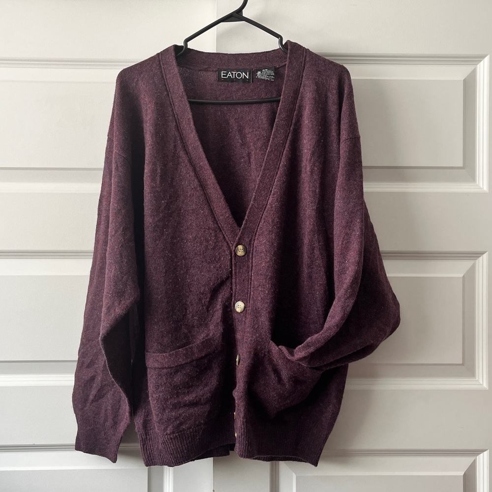 80s Eaton Man 100% Lambswool Sweater - Eggplant Purple